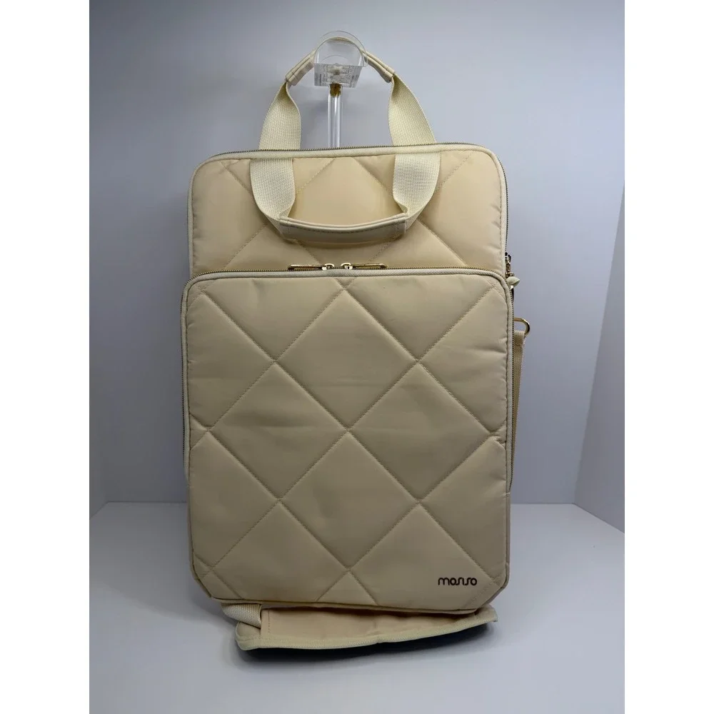 Mosiso Vertical‎ Quilted Laptop Shoulder Bag Cream Padded Travel Messenger Case - Picture 3 of 14